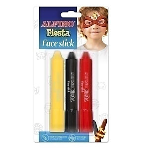 ALPINO Fiesta Face Maquillaje, Stick, Barra de 5 gr. Bister de 3, colores surtidos (amarillo-negro-rojo)