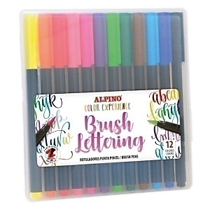 ALPINO Lettering Color Experience Rotulador punta de pincel, caja de 12, colores surtidos vivos y brillantes