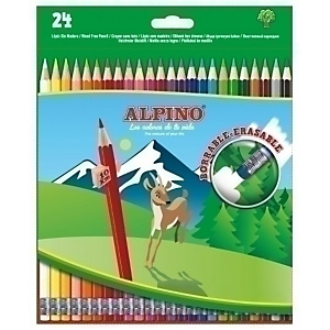 ALPINO Lápices de colores borrables con goma ,hexagonal, estuche de 24, colores surtidos