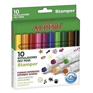 ALPINO Stamper Rotulador punta de fibra especial que estampa, caja de 10, colores surtidos