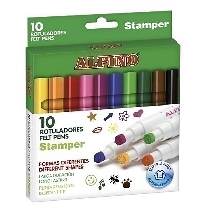 ALPINO Stamper Rotulador punta de fibra especial que estampa, caja de 10, colores surtidos
