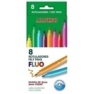 ALPINO Standard Fluo Rotulador punta de fibra, estuche de 8, colores surtidos fluo