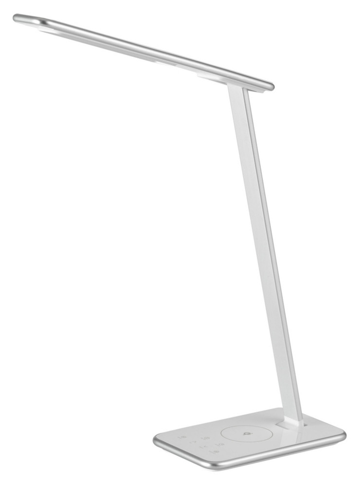 Aluminor Lampe de bureau Orbit - Led intégrée - 10,9W - Bras et tête articulés - Chargeur induction - Blanc / Argent