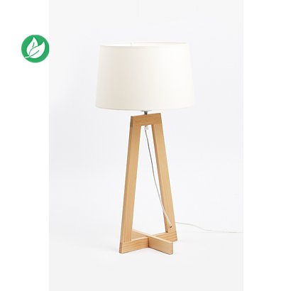 Aluminor Lampe de bureau Sacha - Ampoule Led E27 - 12W - Pied bois et Abat-jour Blanc