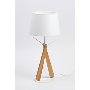 Aluminor Lampe de bureau Zazou - Ampoule Led E27 - 12W - Pied bois hêtre et socle acier laqué - Abat