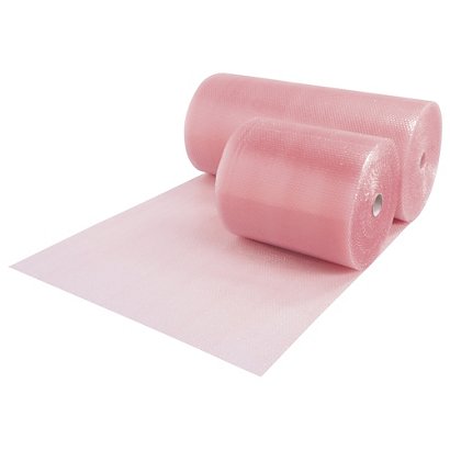 Antistatisk rosa bubbelfolie med små bubblor - 2 rullar per förpackning 500 mm x 150 m - 1