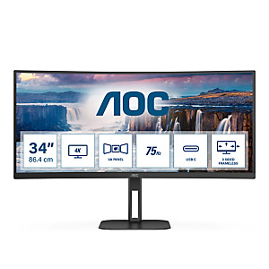 AOC V5 CU34V5C, 86,4 cm (34''), 3440 x 1440 Pixeles, Wide Quad HD, LED, 1 ms, Negro CU34V5C/BK AOC V5 CU34V5C, 86,4 cm (34''), 3440 x 1440 Pixeles, Wide Quad HD, LED, 1 ms, Negro CU34V5C/BK