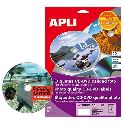 Apli (10603) Etiquetas Inkjet Glossy CDs/DVDs - 1