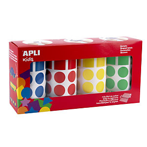 APLI (18804) Gomets geométrico, 20 x 20 x 20 mm, Pack de 4 rollos, amarillo, rollo Azul, Amarillo, Verde y Rojo