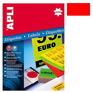 Apli (2876) Etiquetas fluorescentes 99,1 x 67,7 mm. rojo Apli (2876) Etiquetas fluorescentes 99,1 x 67,7 mm. rojo