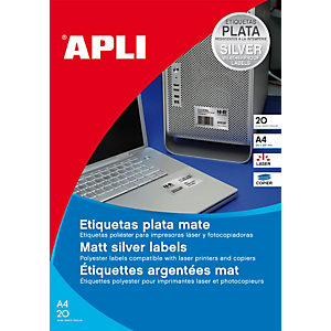 APLI Etiquetas metalizadas, 45,7 x 21,2 mm, 20 hojas, 48 etiquetas por hoja, color plata