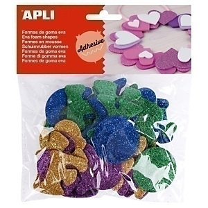 Apli Goma Eva, formas adhesivas con purpurina, alfabeto color, bolsa de 52 unidades
