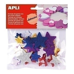 Apli Goma Eva, formas adhesivas con purpurina, estrella color, bolsa de 50