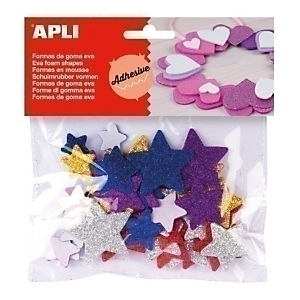 Apli Goma Eva, formas adhesivas con purpurina, estrella color, bolsa de 50 Apli Goma Eva, formas adhesivas con purpurina, estrella color, bolsa de 50