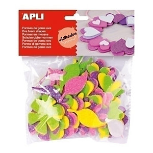 Apli Goma Eva, formas adhesivas con purpurina, flores, bolsa de 48