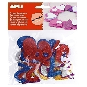 Apli Goma Eva, formas adhesivas con purpurina, números color, bolsa de 50