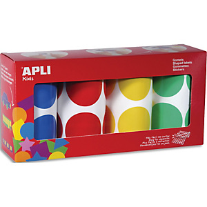 APLI KIDS Boîte de 4 rouleaux de gommettes rondes 45mm (1 416 unités), couleurs ass (jne, bl, rge et vrt) APLI KIDS Boîte de 4 rouleaux de gommettes rondes 45mm (1 416 unités), couleurs ass (jne, bl, rge et vrt)