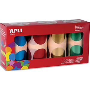 APLI KIDS Boîte de 4 rouleaux de gommettes rondes 45mm (1128 unités), couleurs métal assorties APLI KIDS Boîte de 4 rouleaux de gommettes rondes 45mm (1128 unités), couleurs métal assorties
