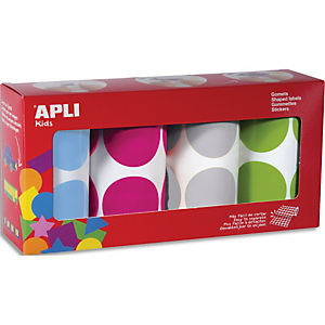 APLI KIDS Boîte de 4 rouleaux de gommettes rondes 45mm (1416 unités), couleurs ass (bl, fush, gris, vrt) APLI KIDS Boîte de 4 rouleaux de gommettes rondes 45mm (1416 unités), couleurs ass (bl, fush, gris, vrt)