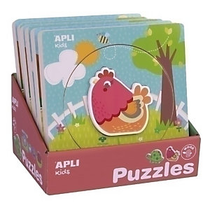 APLI Kids Puzzle Educativo 5 piezas Bloques Madera capas Animales, expositor de 6