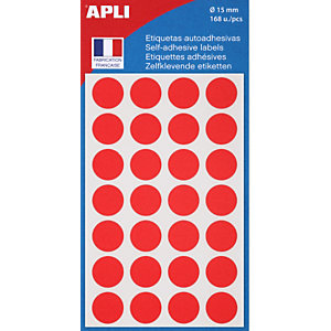 APLI Pastilles adhésives Ø 15 mm - 111843 - Pochette de 168 - Rouge