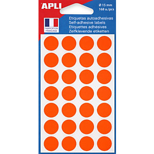 APLI Pastilles adhésives Ø 15 mm - 111845 - Pochette de 168 - Orange