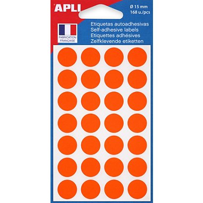 APLI Pastilles adhésives Ø 15 mm - 111845 - Pochette de 168 - Orange