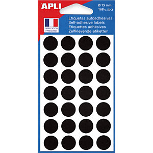 APLI Pastilles adhésives Ø 15 mm - 111847 - Pochette de 168 - Noir