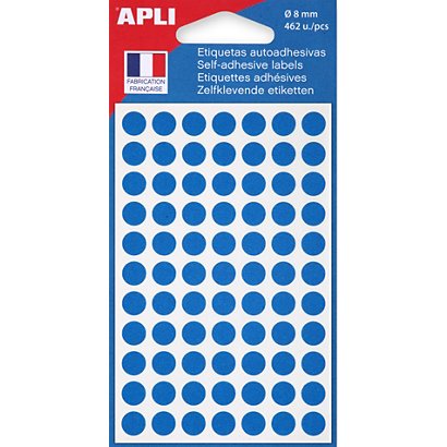 APLI Pastilles adhésives Ø 8 mm - 111832 - Pochette de 462 - Bleu