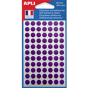 APLI Pastilles adhésives Ø 8 mm - 111836 - Pochette de 462 - Violet
