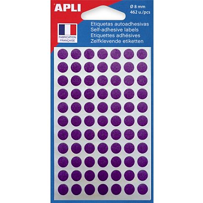APLI Pastilles adhésives Ø 8 mm - 111836 - Pochette de 462 - Violet