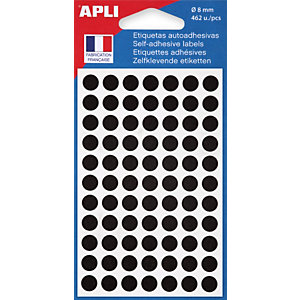 APLI Pastilles adhésives Ø 8 mm - 111837 - Pochette de 462 - Noir