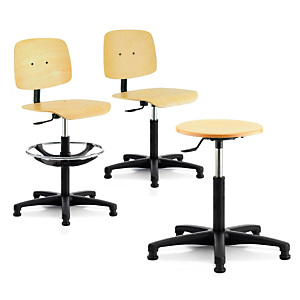 Arbeitsstühle und -hocker mit Holzsitzfläche Arbeitsstühle und -hocker mit Holzsitzfläche