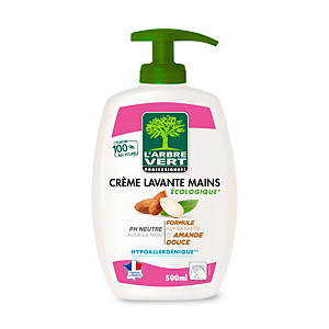 L'Arbre Vert Crème lavante mains parfum amande douce - Flacon 500 ml