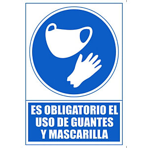 ARCHIVO 2000 Señal  "Obligatorio uso mascarilla y guantes" 210x297 PVC azul