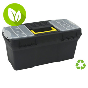 ARCHIVO 2000 Caja de herramientas sostenible con bandeja organizadora y varios compartimentos, formato L, color negro