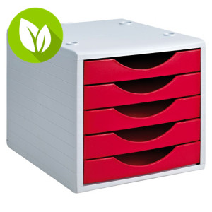 ARCHIVO 2000 Módulo de 5 cajones sostenible Ecogreen, A4, 270 x 260 x 340 mm, rojo