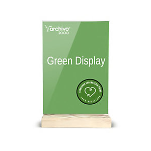 ARCHIVO 2000 Expositor de sobremesa sostenible Green Display, A4, transparente con base de madera