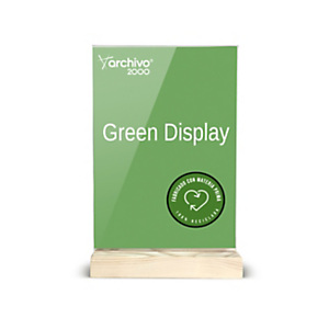 ARCHIVO 2000 Expositor de sobremesa sostenible Green Display, A7, transparente con base de madera ARCHIVO 2000 Expositor de sobremesa sostenible Green Display, A7, transparente con base de madera