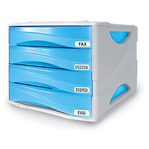 ARDA Cassettiera Smile - 29 x 38 x 25,5 cm - 4 cassetti da 5 cm - grigio/azzurro trasparente