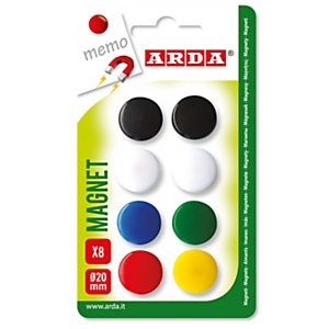 ARDA Magneti, ø 20 mm, Colori assortiti (confezione 8 pezzi)