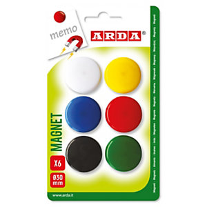 ARDA Magneti, ø 30 mm, Colori assortiti (confezione 6 pezzi)