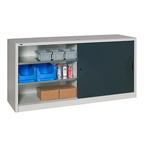 Armadio ad ante scorrevoli con serratura e divisorio centrale, 4 ripiani regolabili, 200 x 60 x 100 cm, Struttura Grigio chiaro, Ante Grigio Antracite Armadio ad ante scorrevoli con serratura e divisorio centrale, 4 ripiani regolabili, 200 x 60 x 100 cm, Struttura Grigio chiaro, Ante Grigio Antracite