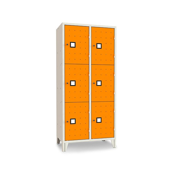 Armadio casellario 6 posti con ante forate arancio 81x50x180 cm - 3