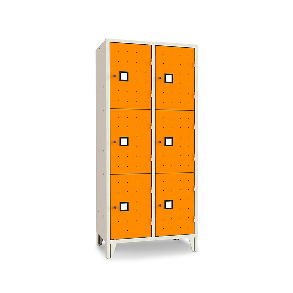 Armadio casellario 6 posti con ante forate arancio 81x50x180 cm - 1