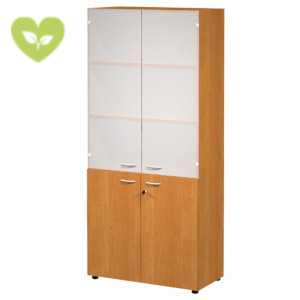 Armadio componibile alto ante battenti vetro + inferiori melaminico, 90 x 46 x 200 cm, Noce chiaro Armadio componibile alto ante battenti vetro + inferiori melaminico, 90 x 46 x 200 cm, Noce chiaro