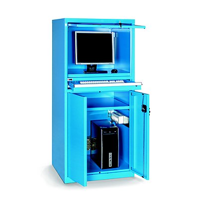 Armadio per computer blu 71,7 x 64 x 160 cm con porta superiore rientrante - 1