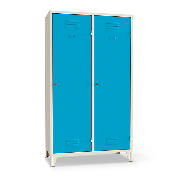 Armadio spogliatoio classico con divisorio verticale, ripiano superiore e inferiore, 2 posti, anta blu - 1