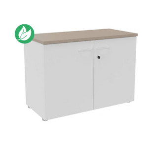 Armoire basse portes battantes L.100 x P.48 x H.72 cm - Corps Blanc - Top Argile Armoire basse portes battantes L.100 x P.48 x H.72 cm - Corps Blanc - Top Argile