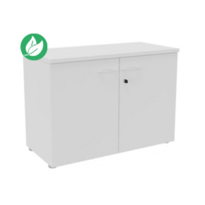 Armoire basse portes battantes L.100 x P.48 x H.72 cm - Corps Blanc - Top Blanc Armoire basse portes battantes L.100 x P.48 x H.72 cm - Corps Blanc - Top Blanc
